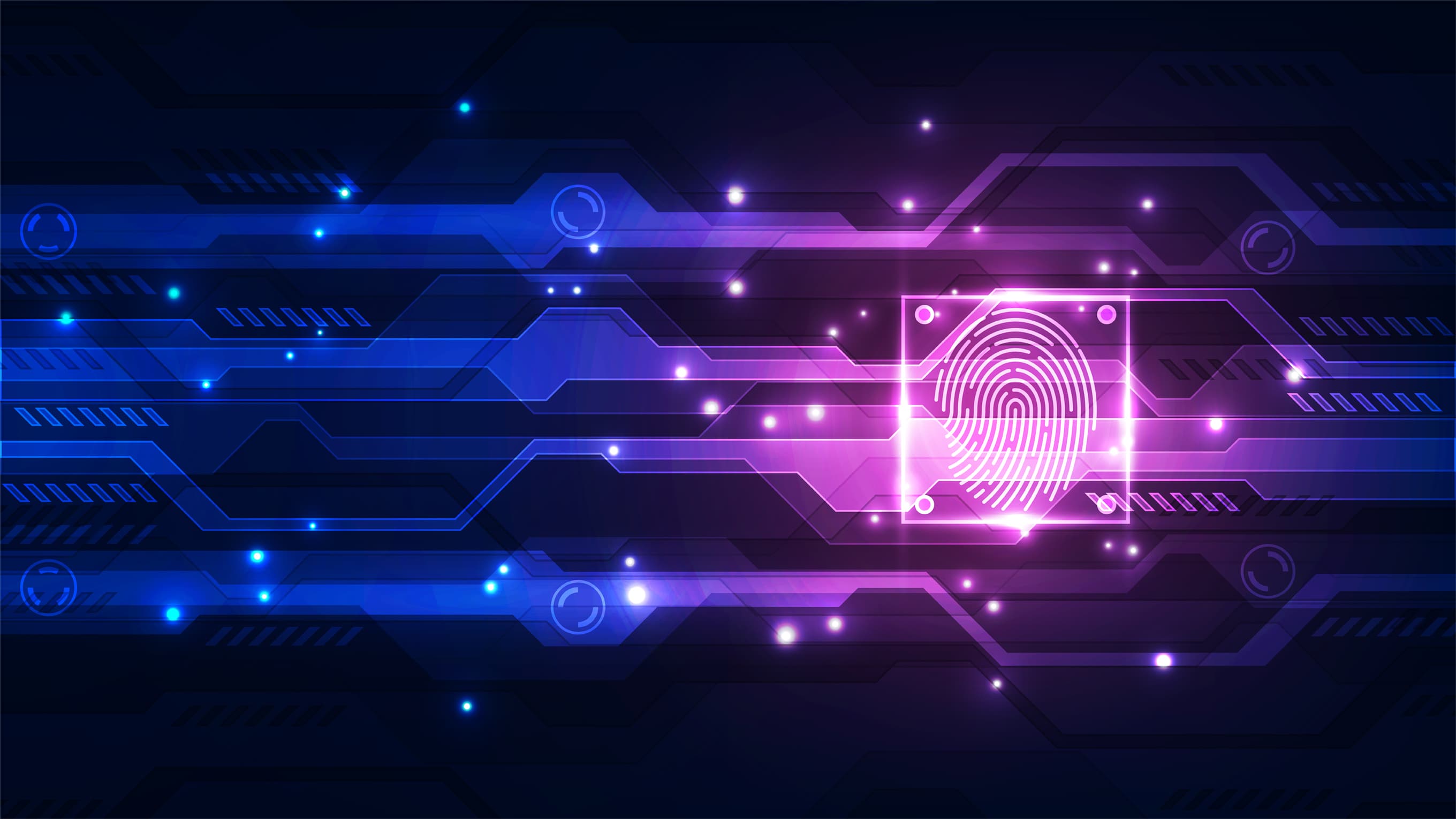Abstracte cybersecurityvisualisatie met vingerafdruk en digitale verbindingen