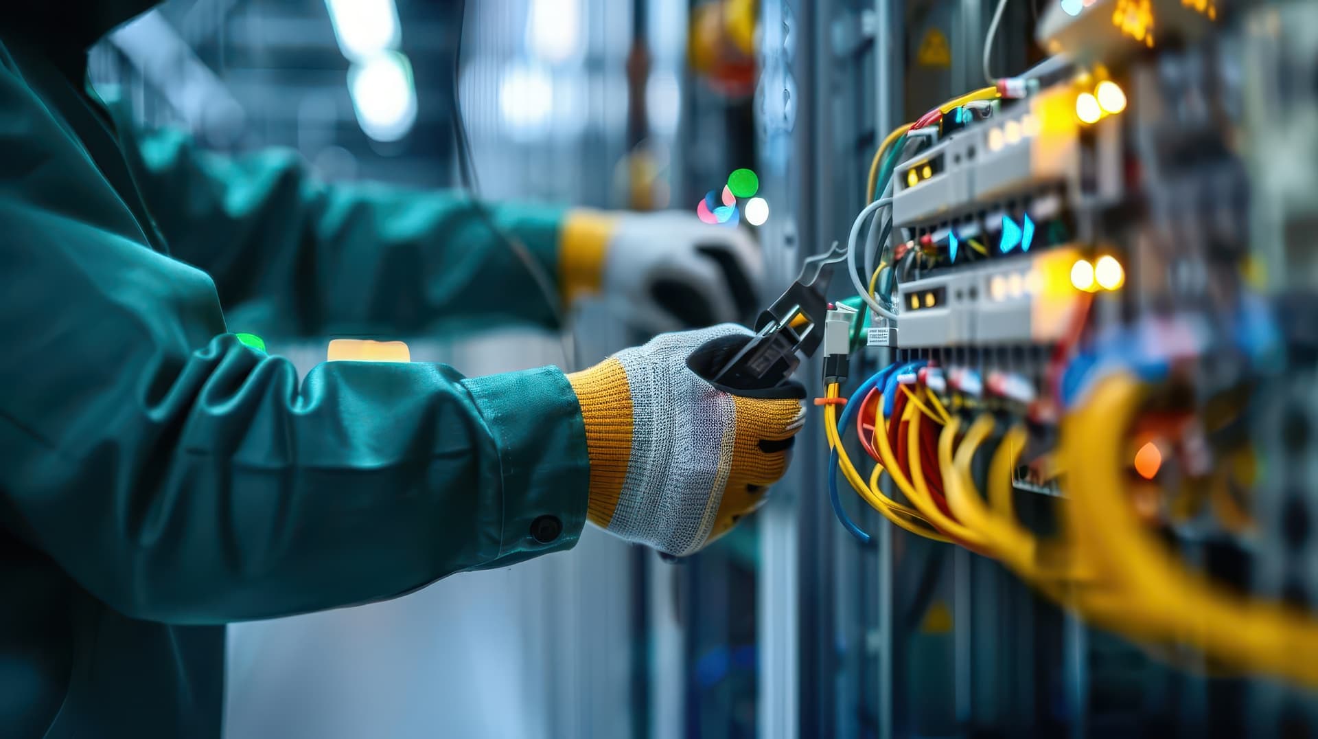 Technici werken aan server- en netwerkbekabeling