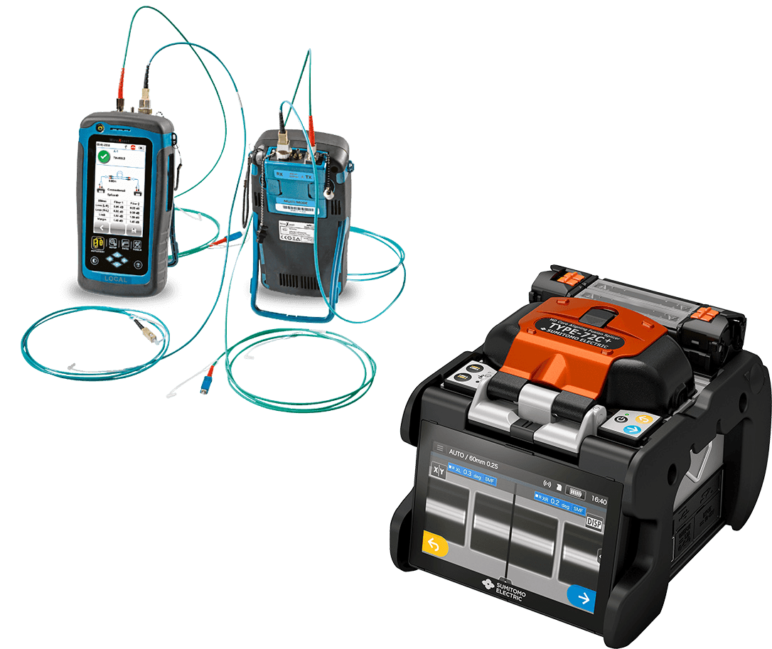 Test-, meet- en fusielasapparatuur voor netwerkinstallaties